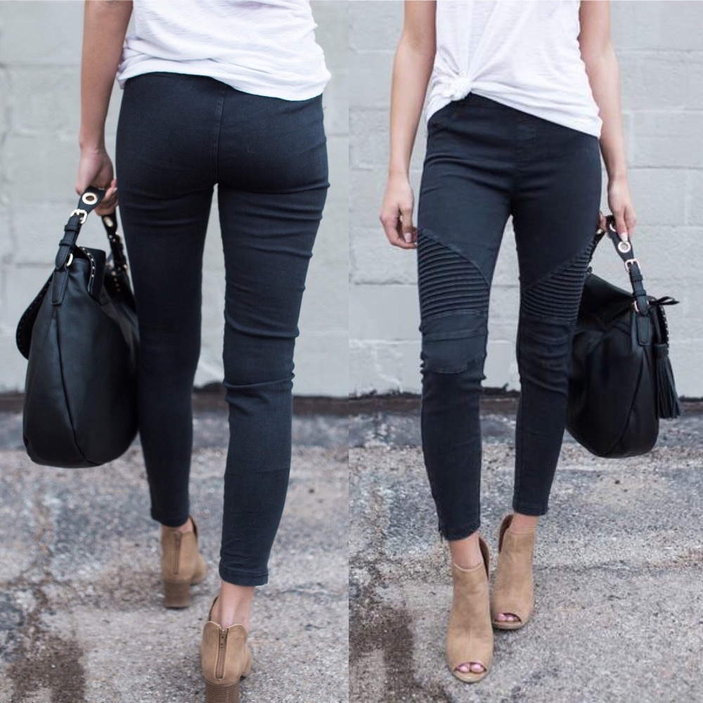 Black moto pants skinny jeggings highwaist stretch - Picture 2 of 3